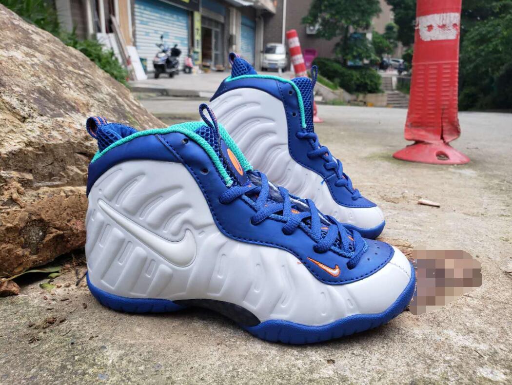 Kids Nike Air Foamposite Pro White Blue Shoes